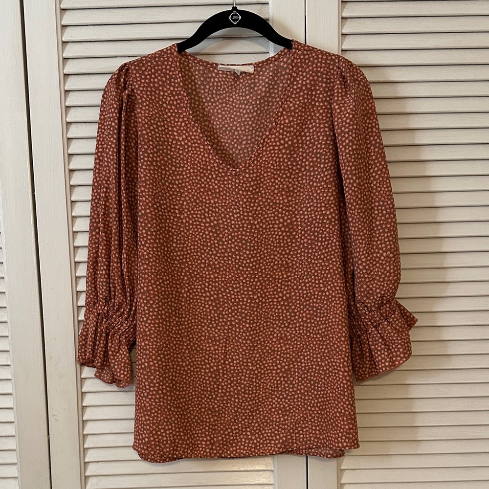 Periwinkle by Barlow Rust Polka Dot Blouse